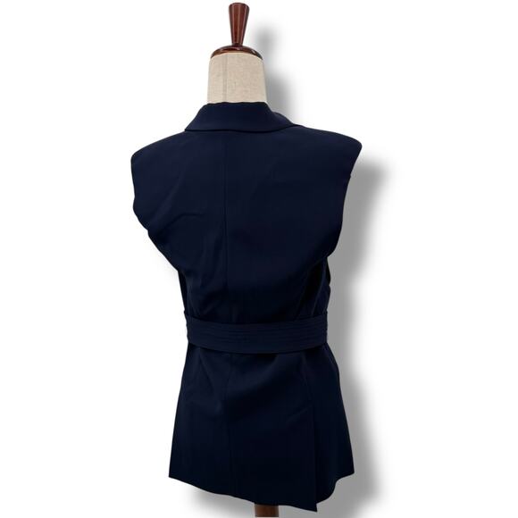 Rebecca Taylor Navy Blue Vest Size 0 XS Lace Trim Belted Suiting Sleeveless - Picture 11 of 14